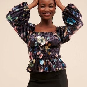 Anthropologie Hutch Velvet Floral Blouse